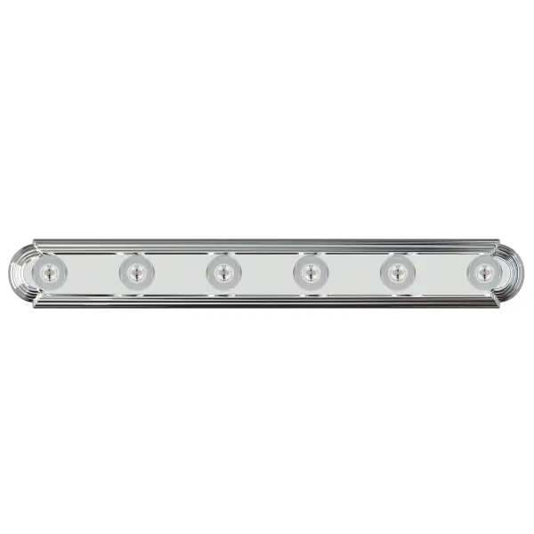 When you need necessary lighting for your home, think Essential first. Essential collection's selection of traditional, transitional and contemporary lighting focuses on simple design to brighten up any room. Fixtures come in choice of Country Stone, Oil Rubbed Bronze, Pewter, Polished Brass, Polished Chrome and Satin Nickel to meet your specific design requirements. Collection: Essentials - 712x Finish: Polished Chrome Width: 36.00" Height: 4.75" Weight: 2.80 lb Extension from Wall: 5.00" Canopy: 32"x4" Number of Bulbs: 6 Maximum Wattage: 60.00 W Bulb Type: G25 Bulb Base: E26 Medium Light Source: Incandescent Light Output: 6900.00 lm Dimmable Rated Average Life: 2500 Voltage: 120.00 V Material: Steel Safety Listing: cETLus Safety Rating: Damp Manufacturer Warranty: 1 Spec Sheet Instructions Parts Diagram - alternate view