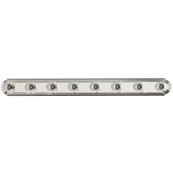 When you need necessary lighting for your home, think Essential first. Essential collection's selection of traditional, transitional and contemporary lighting focuses on simple design to brighten up any room. Fixtures come in choice of Country Stone, Oil Rubbed Bronze, Pewter, Polished Brass, Polished Chrome and Satin Nickel to meet your specific design requirements. Collection: Essentials - 712x Finish: Polished Chrome Width: 48.00" Height: 4.75" Weight: 4.19 lb Extension from Wall: 5.00" Canopy: 43.5"x4" Number of Bulbs: 8 Maximum Wattage: 60.00 W Bulb Type: G25 Bulb Base: E26 Medium Light Source: Incandescent Light Output: 9200.00 lm Dimmable Rated Average Life: 2500 Voltage: 120.00 V Material: Steel Safety Listing: cETLus Safety Rating: Damp Manufacturer Warranty: 1 Spec Sheet Instructions Parts Diagram