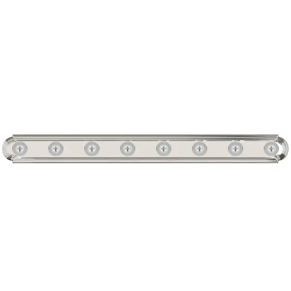 When you need necessary lighting for your home, think Essential first. Essential collection's selection of traditional, transitional and contemporary lighting focuses on simple design to brighten up any room. Fixtures come in choice of Country Stone, Oil Rubbed Bronze, Pewter, Polished Brass, Polished Chrome and Satin Nickel to meet your specific design requirements. Collection: Essentials - 712x Finish: Polished Chrome Width: 48.00" Height: 4.75" Weight: 4.19 lb Extension from Wall: 5.00" Canopy: 43.5"x4" Number of Bulbs: 8 Maximum Wattage: 60.00 W Bulb Type: G25 Bulb Base: E26 Medium Light Source: Incandescent Light Output: 9200.00 lm Dimmable Rated Average Life: 2500 Voltage: 120.00 V Material: Steel Safety Listing: cETLus Safety Rating: Damp Manufacturer Warranty: 1 Spec Sheet Instructions Parts Diagram - alternate view
