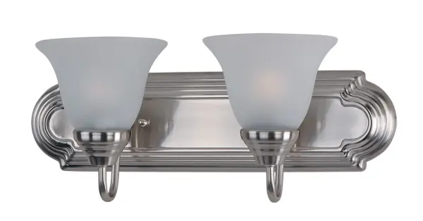 When you need necessary lighting for your home, think Essential first. Essential collection's selection of traditional, transitional and contemporary lighting focuses on simple design to brighten up any room. Fixtures come in choice of Oil Rubbed Bronze, Polished Brass, Polished Chrome and Satin Nickel to meet your specific design requirements. Collection: Essentials - 801x Finish: Satin Nickel Glass: Frosted Width: 18.00" Height: 7.00" Weight: 3.88 lb Extension from Wall: 8.00" Canopy: 4.75"x18" Number of Bulbs: 2 Maximum Wattage: 60.00 W Bulb Type: A19 Bulb Base: E26 Medium Light Source: Incandescent Light Output: 2300.00 lm Dimmable Rated Average Life: 2500 Voltage: 120.00 V Material: Steel, Glass Safety Listing: cETLus Safety Rating: Damp Manufacturer Warranty: 1 Spec Sheet Instructions Parts Diagram