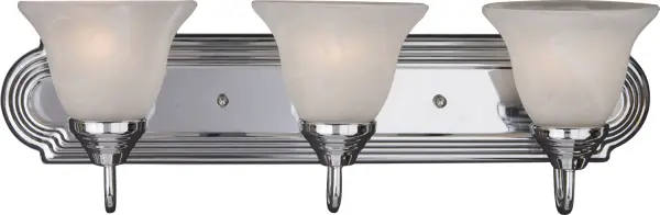 When you need necessary lighting for your home, think Essential first. Essential collection's selection of traditional, transitional and contemporary lighting focuses on simple design to brighten up any room. Fixtures come in choice of Oil Rubbed Bronze, Polished Brass, Polished Chrome and Satin Nickel to meet your specific design requirements. Collection: Essentials - 801x Finish: Polished Chrome Glass: Marble Width: 24.00" Height: 7.00" Weight: 4.70 lb Extension from Wall: 8.00" Canopy: 4.75"x24" Number of Bulbs: 3 Maximum Wattage: 60.00 W Bulb Type: A19 Bulb Base: E26 Medium Light Source: Incandescent Light Output: 3450.00 lm Dimmable Rated Average Life: 2500 Voltage: 120.00 V Material: Steel, Glass Safety Listing: cETLus Safety Rating: Damp Manufacturer Warranty: 1 Spec Sheet Instructions Parts Diagram
