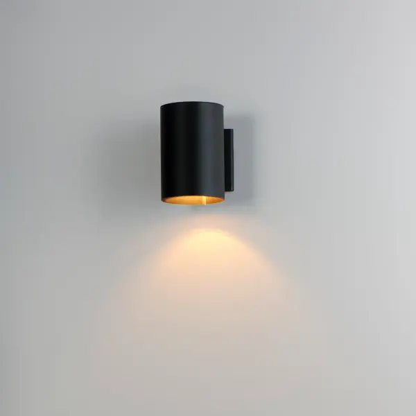 The Outpost is a classic cylinder light which provides directional illumination without glare. Available in 3 sizes, the 2 light version has both up and down lighting, while the singular light has 1 direction lighting. Available in Architectural Bronze, Aluminum, or Black. Collection: Outpost Finish: Black Width: 5.00" Height: 7.25" Weight: 1.90 lb Extension from Wall: 6.25" Wire: 8" Canopy: 5"x4.5" Bulbs Included Number of Bulbs: 1 Maximum Wattage: 8.00 W Bulb Type: PCB Bulb Base: PCB Integrated Light Source: LED Light Output: 200.00 lm Color Temperature: 3000 K CRI: 90 Dimmable Voltage: 120.00 V Material: Aluminum Safety Listing: cETLus Safety Rating: Wet Dark Sky LED Manufacturer Warranty: 2 Spec Sheet Instructions Parts Diagram - alternate view