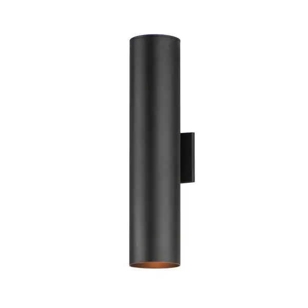 The Outpost is a classic cylinder light which provides directional illumination without glare. Available in 3 sizes, the 2 light version has both up and down lighting, while the singular light has 1 direction lighting. Available in Architectural Bronze, Aluminum, or Black. Collection: Outpost Finish: Black Width: 5.00" Height: 22.00" Weight: 4.05 lb Extension from Wall: 6.25" Wire: 8" Canopy: 5"x4.5" Bulbs Included Number of Bulbs: 2 Maximum Wattage: 16.00 W Bulb Type: PCB Bulb Base: PCB Integrated Light Source: LED Light Output: 250.00 lm Color Temperature: 3000 K CRI: 90 Dimmable Voltage: 120.00 V Material: Aluminum Safety Listing: cETLus Safety Rating: Wet LED Manufacturer Warranty: 2 Spec Sheet Instructions Parts Diagram