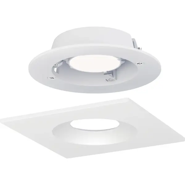 High performance and high in style, the Crisp is constructed like a surface mount that can install into a variety of 4-0 junction boxes while designed with a recessed appearance. The fixtures almost impossibly slopes into the junction box with snap in trims in a variety of styles. Purchase the mud-in ring assembly kit and you can opt for a trim-less design. Not only good-looking, each unit also delivers over 1000 lumens providing ample lighting. With its concave design, the light source is obscured from the finished ceiling surface thereby reducing glare. Available in warm 3000K single CCT or 5CCT selectable with an accessible switch behind the faceplate so you can set your preferred light temperature without removing the light from the junction box. - alternate view