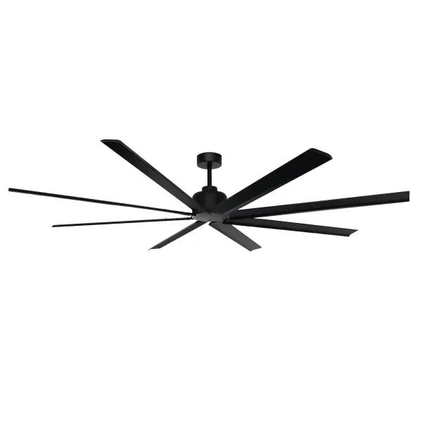 Expansive blade spans of 65" ABS blades or 80" aluminum blades, the Condor soars as an outdoor rated fan. Clean design with a DC motor and strong airflow performance. Available in Matte Black, Matte White, or Brushed Aluminum. No light kit included. Paired with a DC wall control that does not get interrupted by various frequencies and uses novel 3-wire installations to provide reliable functionality. Collection: Condor Finish: Black Width: 84.00" Height: 14.00" Length: 84.00" Weight: 35.27 lb Wire: 80" Canopy: 6"x6"x2.25" Voltage: 120.00 V RPM: 82 Airflow: 11571 CFM Electricity Use: 30 W Airflow Efficiency: 226 CFM/W Blade Pitch: 18° Blade Span: 84" Blade Quantity: 8 Speeds: 6 Control: Remote Included, Wall Control Included Material: Steel, Alumimun Safety Listing: cETLus Safety Rating: Wet Energy Star Manufacturer Warranty: Limited Lifetime Motor Warranty Spec Sheet Instructions