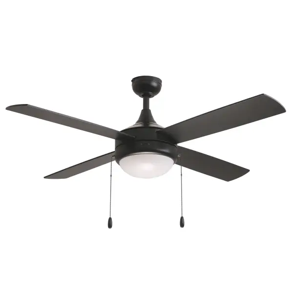 Featuring four straight fan blades in black on one side and silver on the other, as well as a black and matte white variant, the Quattro fan offers a modern yet transitional style at affordable prices. LED JA8 compatible lamps and a pull chain are supplied to power the fixture.