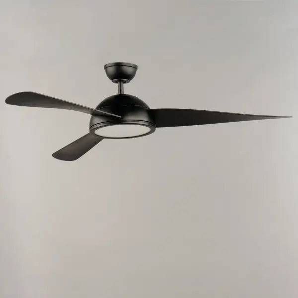Sweeping arcs define this fan, designed for contemporary and refreshing upgrades. The central housing is domical, from which a trio of uniquely curved fan blades smoothly rotate. Available in Satin Nickel with Silver blades and Black with two-tone Walnut/Black blades, the Cupola also features an LED integrated dome shape or a 2 lamp light kit with a domical glass to create a perfect sphere. - alternate view