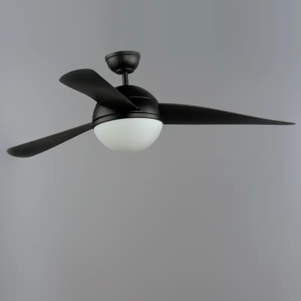 Sweeping arcs define this fan, designed for contemporary and refreshing upgrades. The central housing is domical, from which a trio of uniquely curved fan blades smoothly rotate. Available in Satin Nickel with Silver blades and Black with two-tone Walnut/Black blades, the Cupola also features an LED integrated dome shape or a 2 lamp light kit with a domical glass to create a perfect sphere. - alternate view