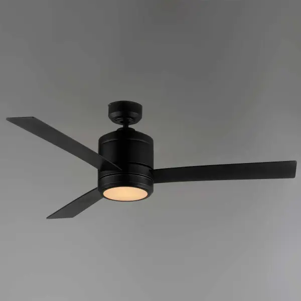 Clean and contemporary, the Tanker ceiling fan is damp rated so whether it is a covered outdoor living space or any room indoor this sleek fan suits the application. Ditch the fan rod and convert to a hugger. Several lengths of extension rods allow you to use this fan no matter the ceiling height.  Available in 2 different finishes: Satin Nickel, and matte Black. - alternate view