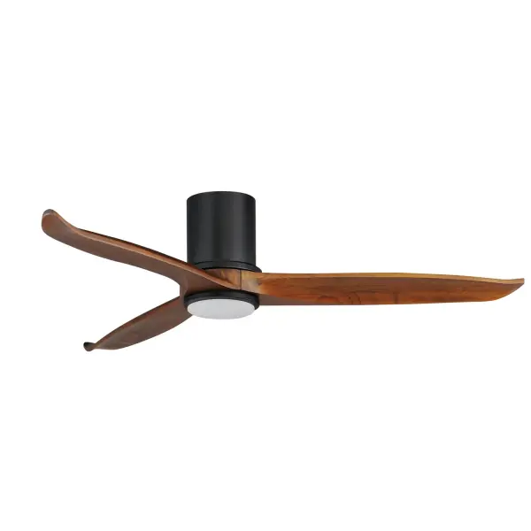 The Woodwind combines contemporary design with functional elegance, featuring curved solid wood blades and an integrated LED light kit. Its low-profile 10.5" height makes it ideal for standard ceiling heights.