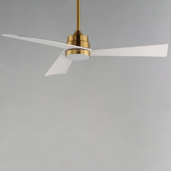 Sharp angular blades come together at the center housing of this fan for a modern, yet transitional look. Available in finishes that match most interior spaces, select from Matte Black, Satin Nickel with Greywood, Natural Aged Brass with White Blades and Charcoal with Driftwood Blades. With a DC motor and magnetic wall mounted remote that is included, this fan is sure to be a stylish addition to your space. Collection: Vortex Finish: Natural Aged Brass Glass: White Width: 60.00" Height: 13.75" Length: 60.00" Weight: 12.00 lb Wire: 92" Canopy: 6"x6"x2.5" Bulbs Included Number of Bulbs: 1 Maximum Wattage: 18.00 W Bulb Type: LED Bulb Base: PCB Integrated Light Source: LED Light Output: 975.00 lm Color Temperature: 2700 K CRI: 90 Rated Average Life: 50000 Voltage: 120.00 V RPM: 164 Airflow: 6802 CFM Electricity Use: 15 W Airflow Efficiency: 219 CFM/W Blade Span: 60" Blade Quantity: 3 Speeds: 6 Control: Wall Control Included Material: Steel Safety Listing: cETLus Safety Rating: Dry Energy Star LED Manufacturer Warranty: Limited Lifetime Motor Warranty Spec Sheet Instructions - alternate view