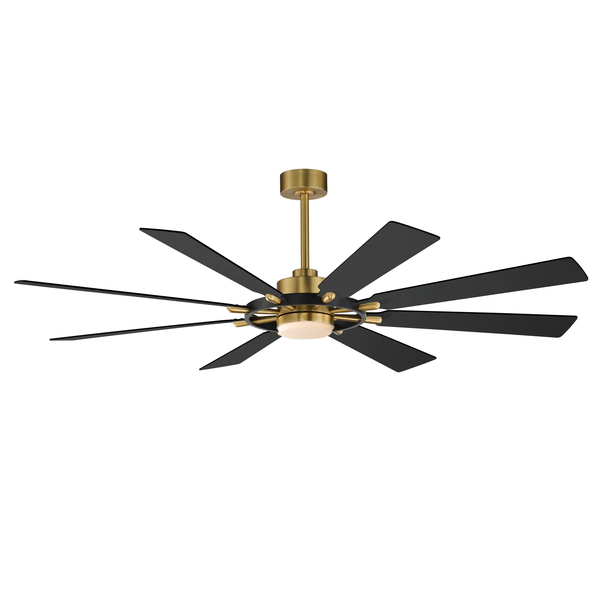 Helm 72" Ceiling Fan in Black / Natural Aged Brass