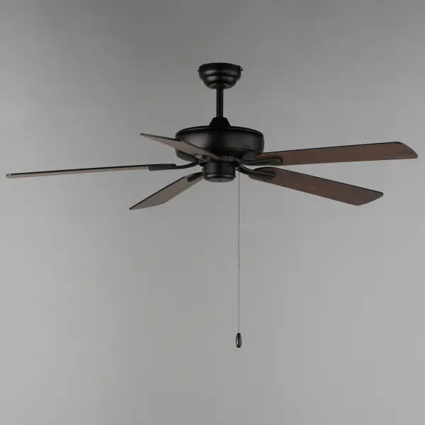 A long awaited update to the conventional indoor fan collection. Updated blades, brackets, and motor housing for more transitional spaces. A streamlined LED fan light kit pairs perfectly with the updated design. Available in Matte Black with Black/Walnut fan blades, Satin Nickel with Silver/Distressed-Wood Fan Blades, or White with White/White-Oak fan blades. - alternate view