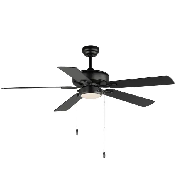A long awaited update to the conventional indoor fan collection. Updated blades, brackets, and motor housing for more transitional spaces. A streamlined LED fan light kit pairs perfectly with the updated design. Available in Matte Black with Black/Walnut fan blades, Satin Nickel with Silver/Distressed-Wood Fan Blades, or White with White/White-Oak fan blades. - alternate view