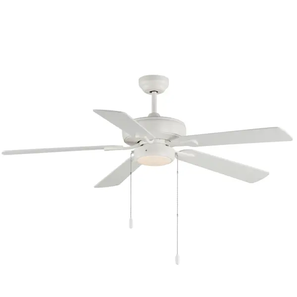 A long awaited update to the conventional indoor fan collection. Updated blades, brackets, and motor housing for more transitional spaces. A streamlined LED fan light kit pairs perfectly with the updated design. Available in Matte Black with Black/Walnut fan blades, Satin Nickel with Silver/Distressed-Wood Fan Blades, or White with White/White-Oak fan blades. Collection: Super-Max Finish: Matte White Width: 52.00" Height: 16.00" Length: 52.00" Weight: 6.00 lb Extension from Wall: 52.00" Chain: 6" Wire: 78" Canopy: 5"x5"x2.5" Bulbs Included Number of Bulbs: 1 Maximum Wattage: 16.00 W Bulb Type: LED Bulb Base: PCB Integrated Light Source: LED Light Output: 1000.00 lm Color Temperature: 3000 K CRI: 90 Rated Average Life: 30000 Voltage: 120.00 V RPM: 185 Airflow: 4393 CFM Electricity Use: 37 W Airflow Efficiency: 89 CFM/W Blade Pitch: 12° Blade Span: 52" Blade Quantity: 5 Speeds: 3 Control: Pull Chain Material: Steel Safety Listing: cETLus Safety Rating: Dry LED Manufacturer Warranty: Limited Lifetime Motor Warranty Spec Sheet Instructions - alternate view
