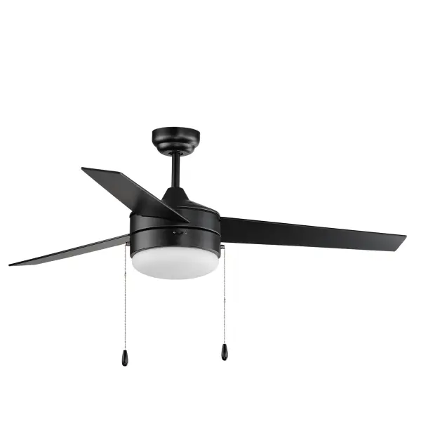 A contemporary, yet transitional look at economical pricing, the Trio fan is finished in Satin Nickel with 3 straight fan blades in Black on one side and silver on the other side. The fan is powered by an included wall control or pull chain as well as LED JA8 compliant bulbs also included.