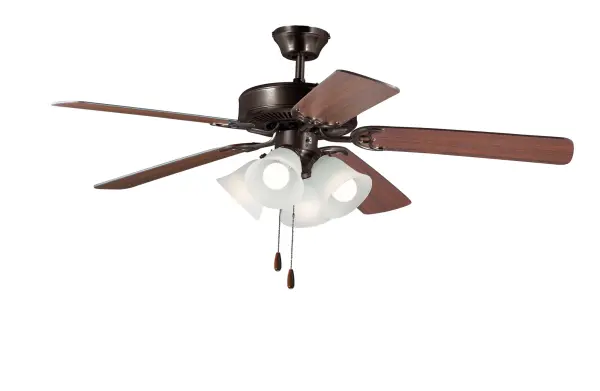 The Basic-Max ceiling fan features the ability to be installed three different ways: close mount, standard stem, and optional stems up to 72" long. Collection: Basic-Max Finish: Oil Rubbed Bronze / Walnut / Pecan Glass: Frosted Width: 52.00" Height: 18.25" Length: 52.00" Weight: 16.34 lb Chain: 16.5" Wire: 74" Canopy: 5"x5"x2.25" Bulbs Included Number of Bulbs: 4 Maximum Wattage: 9.00 W Bulb Type: A19 Bulb Base: E26 Medium Light Source: LED Voltage: 120.00 V RPM: 62 Airflow: 4292 CFM Electricity Use: 38 W Airflow Efficiency: 77 CFM/W Blade Pitch: 12° Blade Span: 52" Blade Quantity: 5 Speeds: 3 Control: Pull Chain Material: Steel, Aluminum, Glass, MBF Safety Listing: cETLus Safety Rating: Dry LED Manufacturer Warranty: Limited Lifetime Motor Warranty Spec Sheet Instructions Parts Diagram