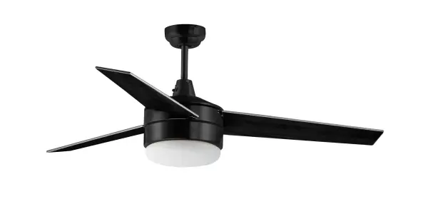 A contemporary, yet transitional look at economical pricing, the Trio fan is finished in Satin Nickel with 3 straight fan blades in Black on one side and silver on the other side. The fan is powered by an included wall control or pull chain as well as LED JA8 compliant bulbs also included.