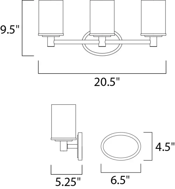 Cylinder, a classic bath collection, features cylindrical Satin White glass shades supported on stepped round cups mounted to an oval shaped frame finished in your choice of Satin Nickel or Oil Rubbed Bronze. - alternate view