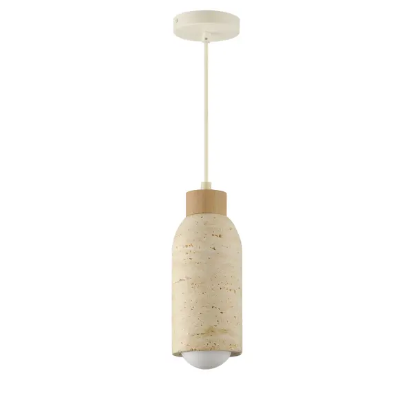 A tribute of natural materials, this collection features carved stone shades in your choice of Travertine or volcanic Lava Rock, paired with coordinating lathed wood bases. The Travertine composition showcases White Oak wood and Ecru white metal accents, while the blackened Lava Rock is beautifully complemented by Walnut wood and a Matte Black finish. Available in versatile pendant and wall sconce configurations, each piece highlights the organic beauty and timeless sophistication of its materials. Collection: Pompeii Finish: Travertine / Oyster Width: 4.75" Height: 11.00" Length: 4.75" Weight: 5.00 lb Wire: 120" Canopy: 4.75"x4.75"x1" Number of Bulbs: 1 Maximum Wattage: 60.00 W Bulb Type: G25 Bulb Base: E26 Medium Light Source: Incandescent Dimmable Voltage: 120.00 V Material: Steel, Wood, Stone Safety Listing: cETLus Safety Rating: Dry Spec Sheet Instructions