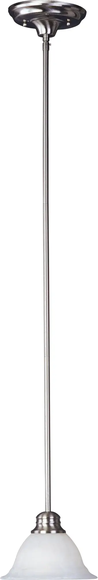 Maxim Lighting's commitment to both the residential lighting and the home building industries will assure you a product line focused on your lighting needs. With Maxim Lighting you will find quality product that is well designed, well priced and readily available. Collection: Mini Pendants Finish: Satin Nickel Glass: Marble Width: 7.00" Height: 5.25" Length: 7.00" Weight: 2.47 lb Wire: 72" Canopy: 6"x6"x1" Number of Bulbs: 1 Maximum Wattage: 60.00 W Bulb Type: A19 Bulb Base: E26 Medium Light Source: Incandescent Light Output: 1150.00 lm Dimmable Rated Average Life: 2500 Voltage: 120.00 V Material: Glass, Steel Safety Listing: cETLus Safety Rating: Dry Manufacturer Warranty: 1 Spec Sheet Instructions Parts Diagram