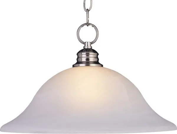 Maxim Lighting's commitment to both the residential lighting and the home building industries will assure you a product line focused on your lighting needs. With Maxim Lighting you will find quality product that is well designed, well priced and readily available. Collection: Essentials - 9106x Finish: Satin Nickel Glass: Marble Width: 16.00" Height: 11.00" Length: 16.00" Weight: 4.95 lb Chain: 36" Wire: 120" Number of Bulbs: 1 Maximum Wattage: 60.00 W Bulb Type: A19 Bulb Base: E26 Medium Light Source: Incandescent Light Output: 1150.00 lm Dimmable Rated Average Life: 2500 Voltage: 120.00 V Material: Steel, Glass Safety Listing: cETLus Safety Rating: Dry Manufacturer Warranty: 1 Spec Sheet Instructions Parts Diagram