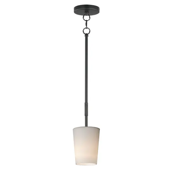Featuring knurled rod details, this lighting collection brings a modern industrial edge to any space. Available in a range of sizes for chandeliers and two styles of bath vanity lighting, it offers versatility for different design needs. Offered in Matte Black, Satin Nickel, and Natural Aged Brass, this collection complements a wide variety of interior styles. Collection: Durham Finish: Black Glass: White Width: 4.50" Height: 10.50" Length: 4.50" Weight: 2.60 lb Wire: 120" Canopy: 4.75"x4.75"x0.75" Number of Bulbs: 1 Maximum Wattage: 60.00 W Bulb Base: E26 Medium Light Source: Incandescent Voltage: 120.00 V Material: Steel, Glass Safety Listing: cETLus Manufacturer Warranty: 3 Spec Sheet