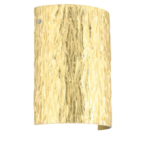 The cylindrical open ended Tamburo wall sconce has minimal hardware to show off the beautiful stone-textured glass. ADA-Compliant. Our Stone Gold Foil glass is a clear blown glass with an outer texture of coarse sandstone, with distressed metal foil hand applied to the inside. Inspired by the elements of nature, the appearance of the surface resembles the beautiful cut patterning of a rock formation. This blown glass is handcrafted by a skilled artisan, utilizing century-old techniques passed down from generation to generation. Each piece of this décor has its own artistic nature that can be individually appreciated.