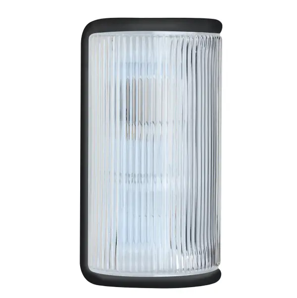 Series 3079 wall luminaires feature blown glasses with a “ribbed” face. The black finishes are opaque at the top and bottom.