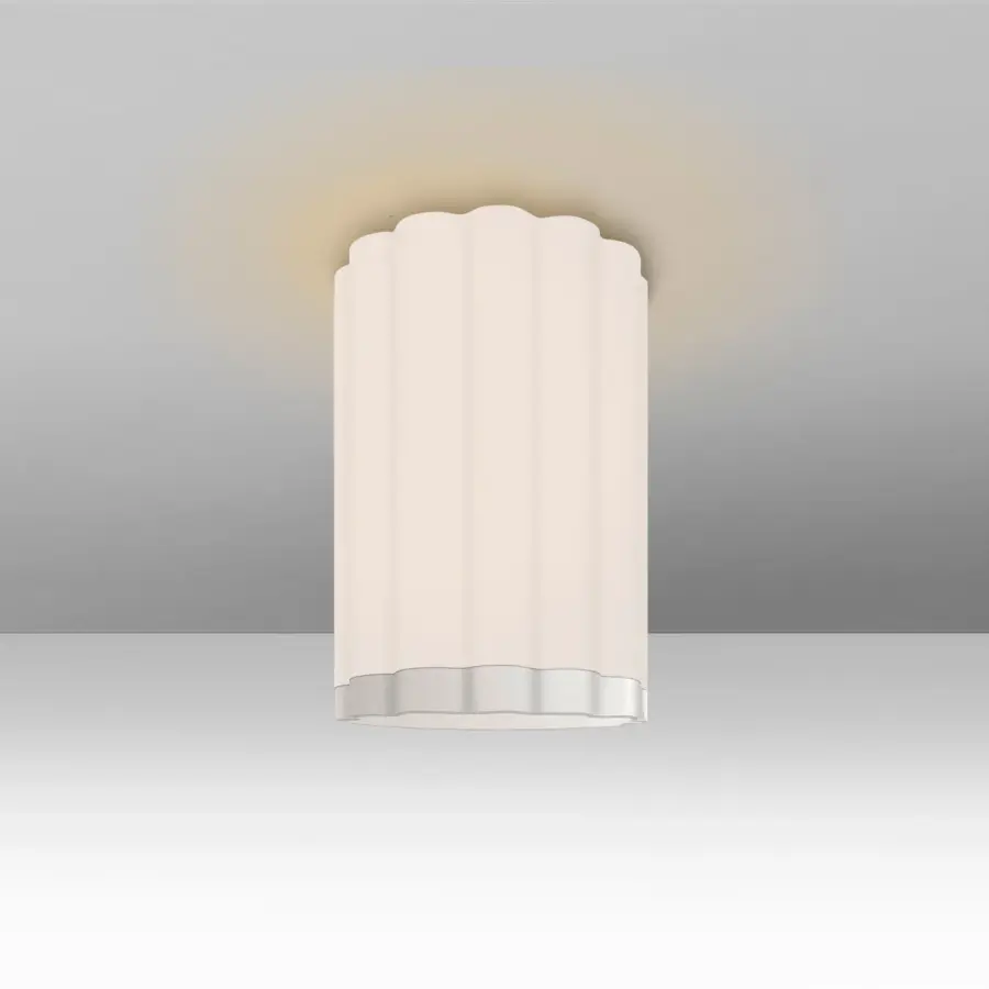 Lando Semi-Flush Mount - White/Clear Fluted Glass