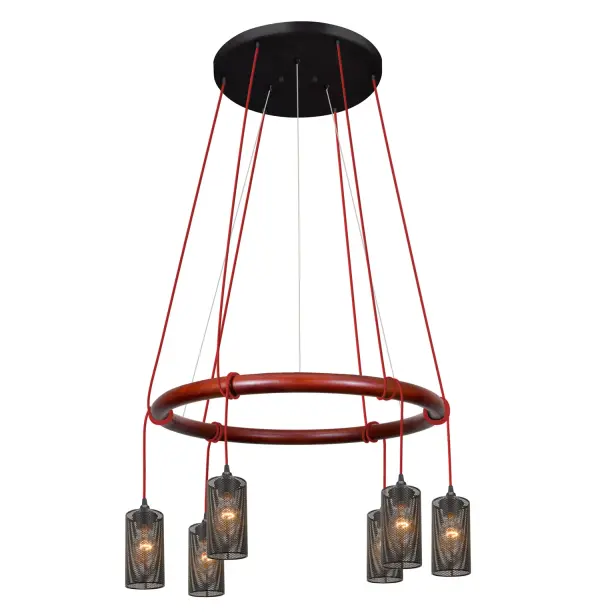 Cirque 120V Chandelier with Red Cords and Mesh Shades