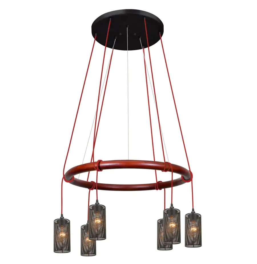 Cirque 120V Chandelier with Red Cords and Mesh Shades