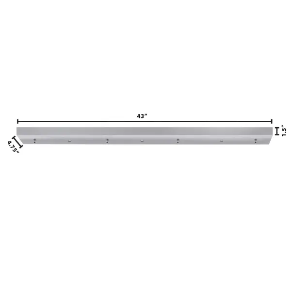 This 43-inch linear bar canopy enables dramatic multi-pendant installations with staggered heights. Designed for 120V pendants with shades up to 20 inches diameter, it's perfect for creating custom lighting arrangements over dining tables and kitchen islands.