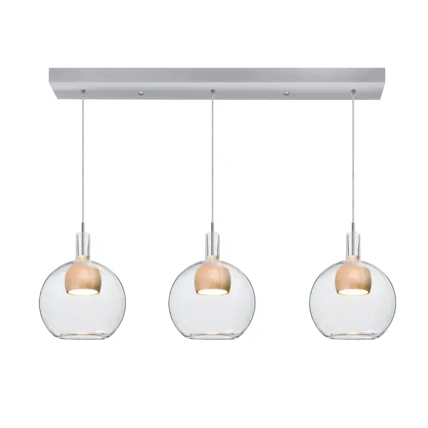 This canopy system provides a clean, linear mounting solution for three 120V pendants with staggered heights. Compatible with Benji and other 120V pendants up to 20-inch diameter shades, offering design flexibility for kitchen islands and dining areas.
