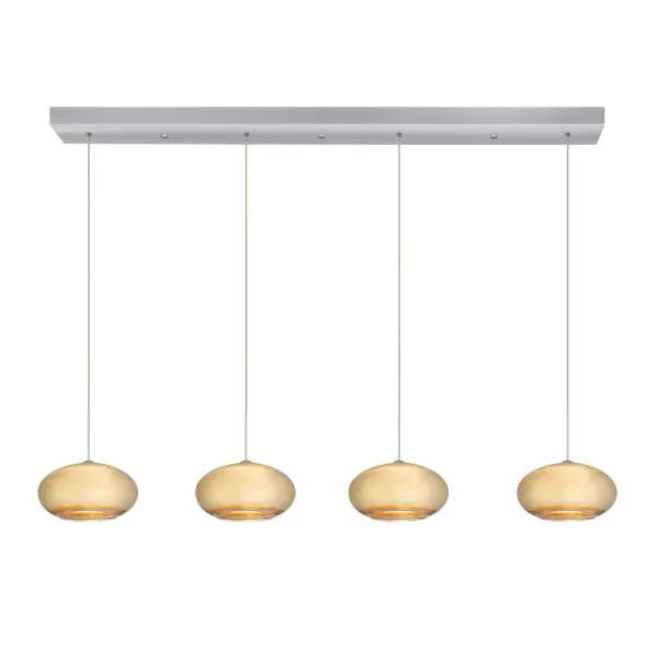 This canopy system provides a clean, linear mounting solution for four 12V pendants with staggered heights. Compatible with 20-inch diameter shades maximum, it offers flexibility for creating custom lighting arrangements.