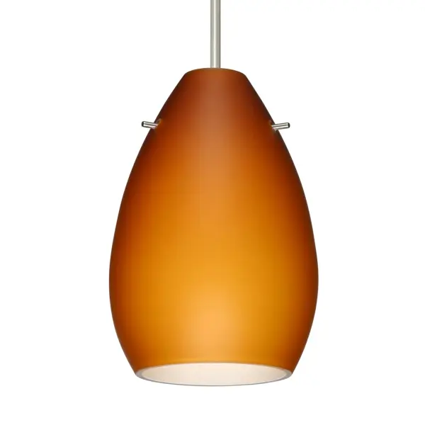 The Pera 6 features a distinctive bell-bottomed silhouette with handcrafted amber matte glass that creates a warm, harmonious ambiance. The caramel-colored cased glass with opal inner layer produces an inviting orange glow perfect for intimate spaces.