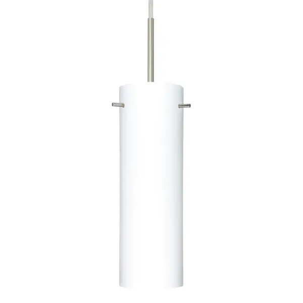 The Copa Opal Matte pendant features handcrafted glass with a soft white finish and smooth satin etching. Its classic cylinder silhouette suits both modern and traditional spaces, offering versatile mounting options.