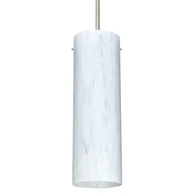 The Stilo 9 is a refined mini pendant featuring a slender cylindrical glass shade and satin nickel finish. Its compact 3-inch diameter makes it ideal for tight spaces or grouped installations over kitchen islands.