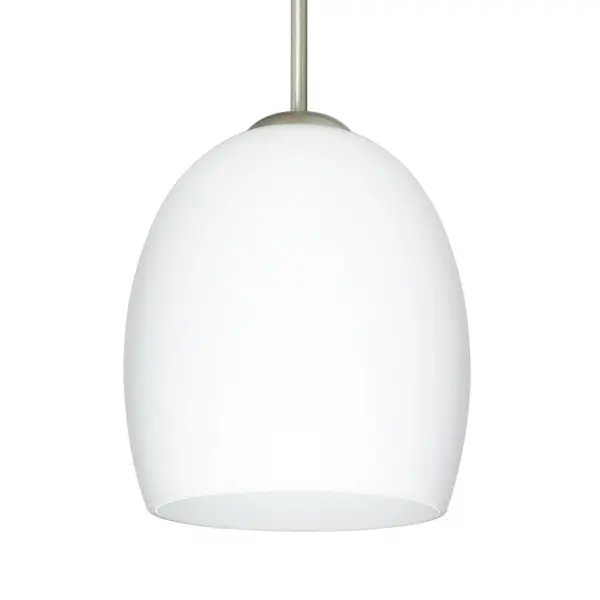 The Lucia pendant features a distinctive bell-bottomed silhouette with handcrafted opal glass that delivers a soft white glow. The etched satin finish and artisan craftsmanship make it versatile for both classic and modern interiors.