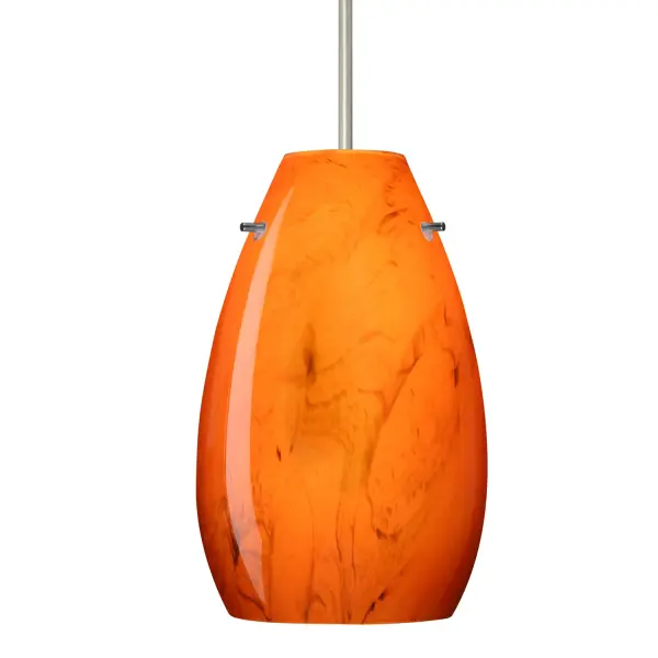 The Pera 9 Habanero features stunning handblown cased glass with vibrant persimmon color and marbleized black accents. Each piece is unique, crafted using century-old artisan techniques for a warm, contemporary aesthetic.