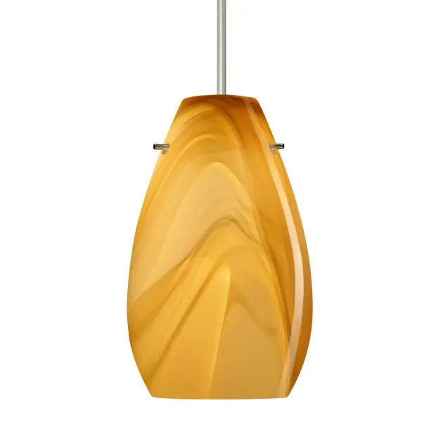 The Pera 9 Honey pendant showcases century-old glassblowing techniques with layered yellow-amber and golden-brown swirls against white. Each piece is unique with a high-gloss finish that creates a warm, inviting glow perfect for contemporary spaces.