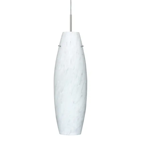 The Suzi 18 Carrera features handcrafted glass with alabaster frit creating a soft frosted white finish. Each piece is unique, blown using century-old techniques. Versatile mounting options and LED customization available.