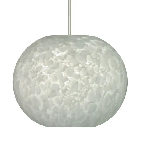 The Luna Carrera pendant combines artisan glassblowing techniques with contemporary design. Its alabaster frit finish creates a soft white glow while the flattened globe shape adds modern sophistication to any space.