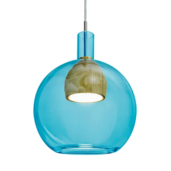 Benji Blue Glass and Wood Pendant Light