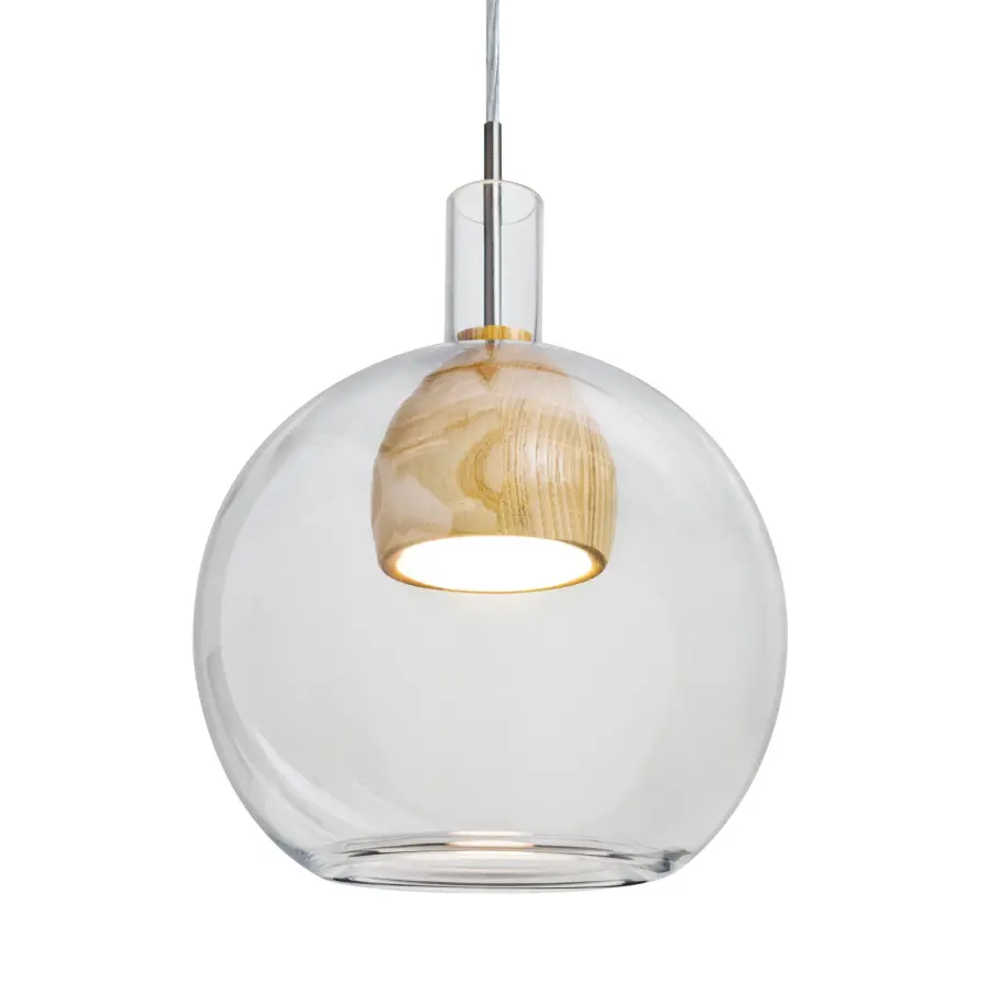 Benji Clear Pendant with Natural Wood