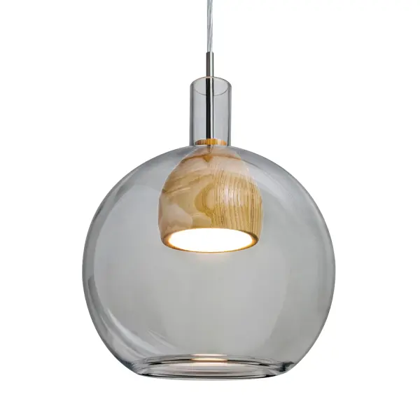 Benji Smoke Pendant with Natural Wood
