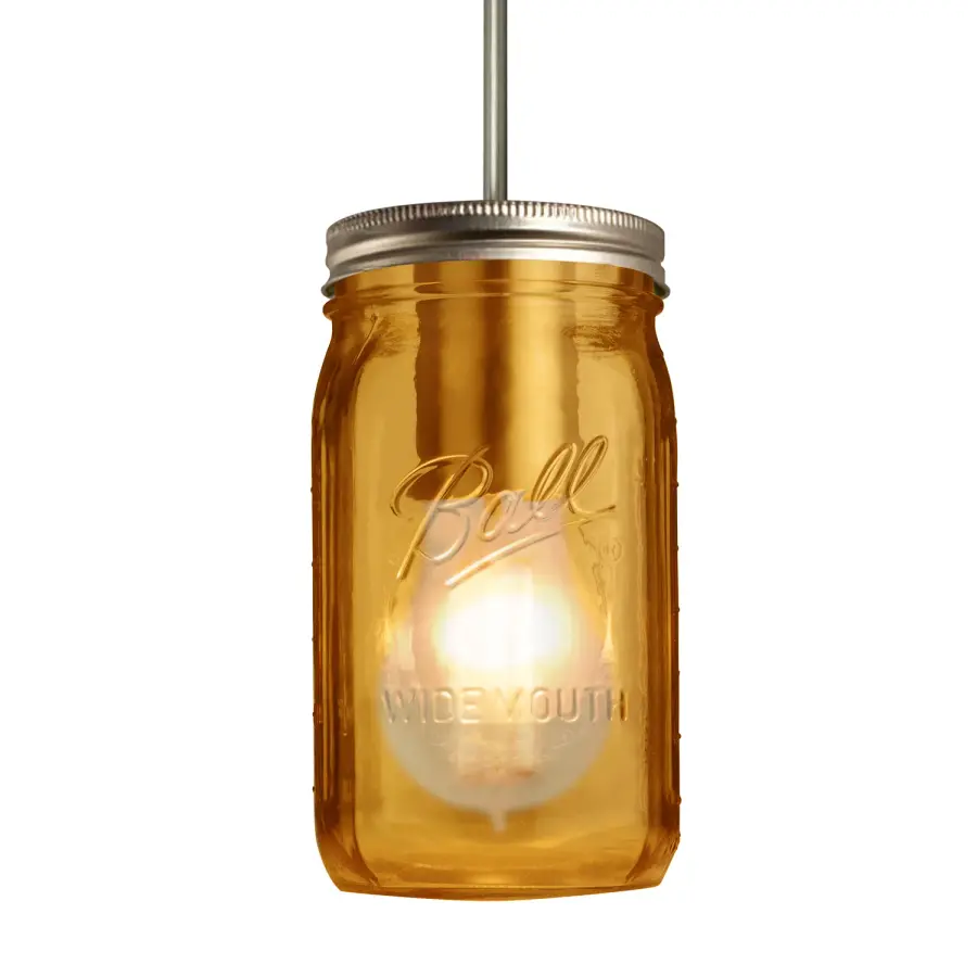 Milo 4 Pendant in Amber Glass with Satin Nickel - Image 1