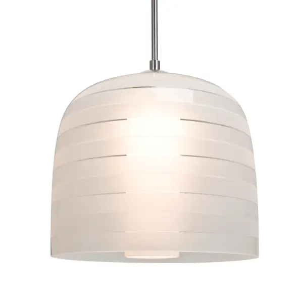 The Mitzi 10 Frost combines stylized multi-striped outer glass with a matte opal inner diffuser, creating striking dimensional depth through alternating glossy and matte finishes. The smooth satin opal glass provides soft, diffused illumination.