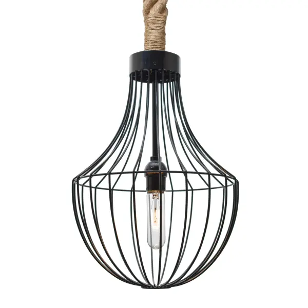 The Sultana Flare brings urban industrial style with its striking woven metal rod construction and natural rope suspension. The exposed hardware celebrates raw materials while creating dramatic light play.