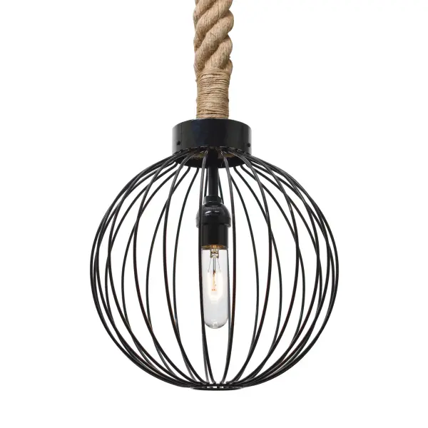 The Sultana Globe pendant brings urban industrial style with its artistic woven metal rods and black aluminum bracket. The natural rope suspension adds creative installation flexibility and rustic charm to modern spaces.